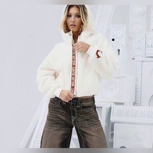 True Religion Women's Chenille Full Length Hoodie in white. Size Large #207011